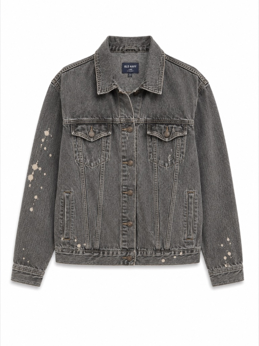 Old Navy Gray Bleach Dyed Distressed Denim Jacket Large